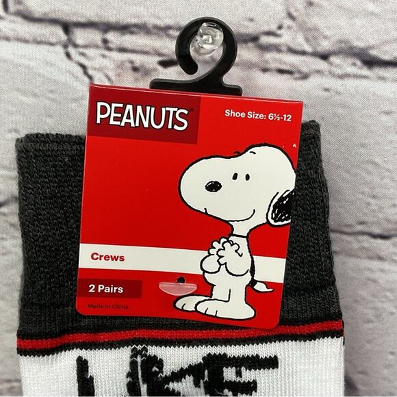Peanuts Snoopy Woodstock Crew Socks 4 Pair Mens Shoe Size 6.5 -12 Gray/White/Red - Picture 3 of 8
